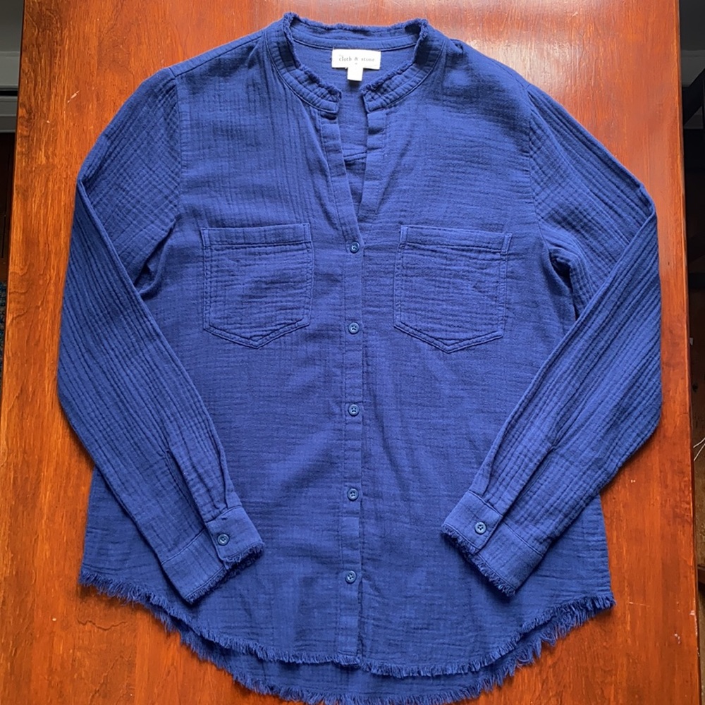 Anthropologie Cloth and Stone Fringed Button-Up